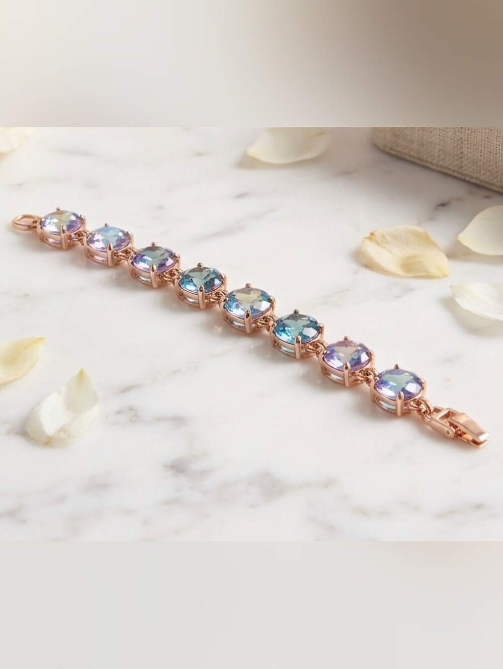 Gold Tone Bracelet with Blue-Purple Crystals